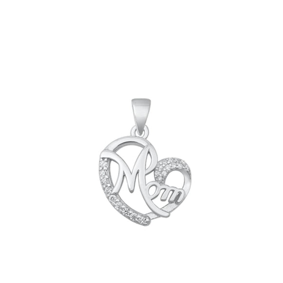 Sterling Silver Mom Heart CZ Love Pendant Mother's Day Fashion Gift Charm