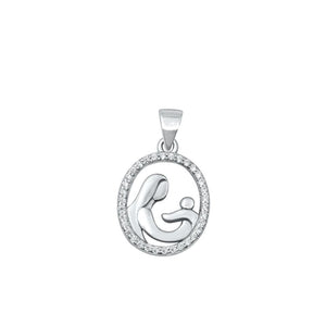 Sterling Silver Mother & Baby Family Love Round CZ Pendant New Mother Gift Charm