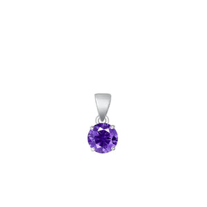 Sterling Silver Classic Amethyst CZ Solitaire Pendant Round Charm .925 New