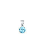 Sterling Silver Round Aquamarine CZ Solitaire Pendant .925 New Polished Charm