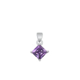 Sterling Silver Cute Amethyst CZ Solitaire Pendant Princess Cut Charm 925 New