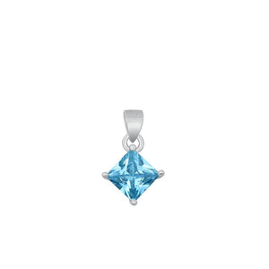 Sterling Silver Fashion Aquamarine CZ Solitaire Pendant Princess Cut Charm 925