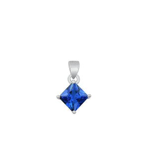 Sterling Silver Cute Blue Sapphire CZ Solitaire Pendant Princess Cut Charm 925