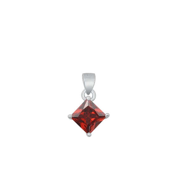 Sterling Silver Cute Garnet CZ Solitaire Pendant Princess Cut Charm 925 New