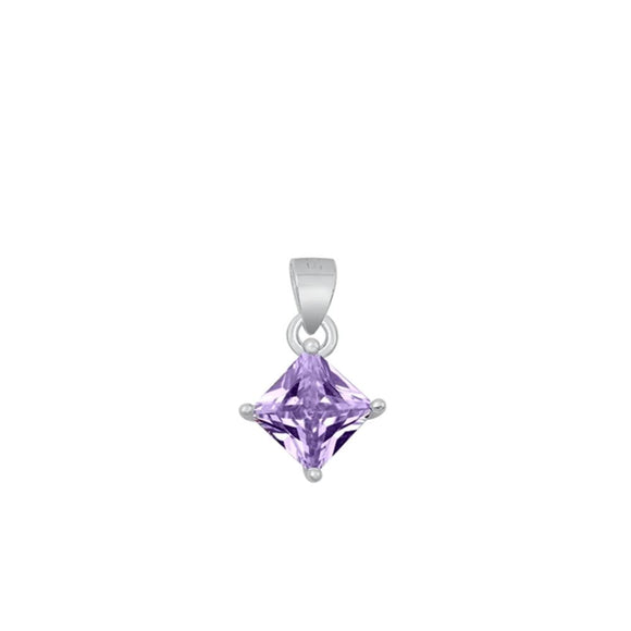 Sterling Silver Beautiful Lavender CZ Solitaire Pendant Princess Cut Charm 925