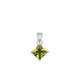 Sterling Silver Beautiful Peridot CZ Solitaire Pendant Princess Cut Charm 925