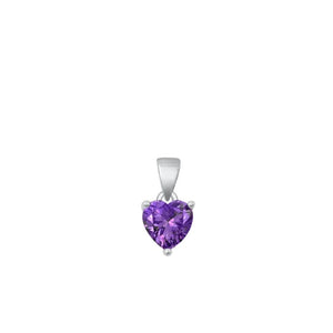 Sterling Silver Heart Amethyst CZ Solitaire Pendant .925 New Purple Love Charm