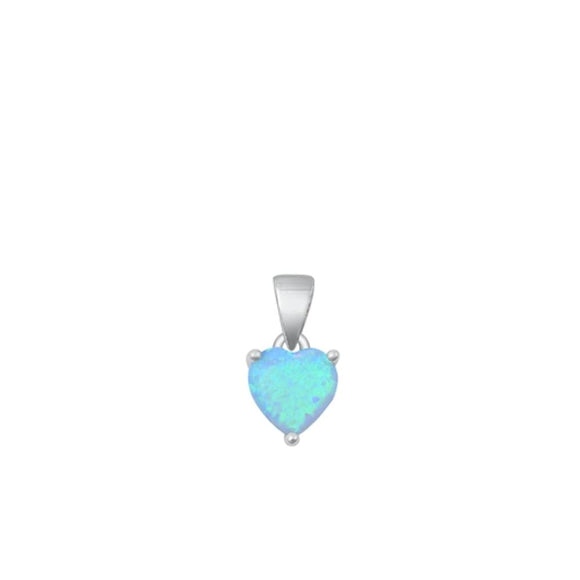 Sterling Silver Light Blue Lab Opal Heart Solitaire Pendant Charm .925 New