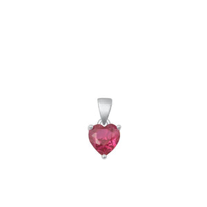 Sterling Silver Unique Ruby CZ Solitaire Pendant Heart Charm .925 New