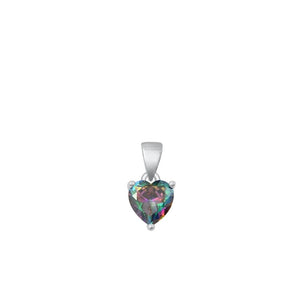 Sterling Silver Unique Rainbow Topaz CZ Solitaire Pendant Heart Charm .925 New