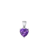 Sterling Silver Solitarie Heart Amethyst CZ Pendant .925 New Purple Love Charm