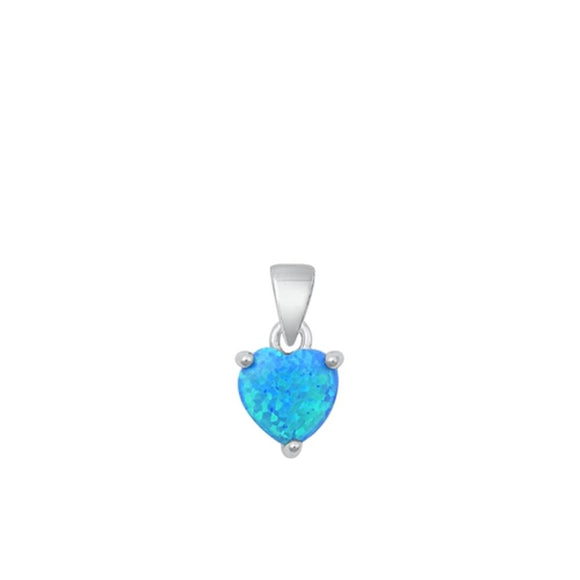 Sterling Silver Blue Lab Opal Heart Solitaire Charm Polished Pendant .925 New