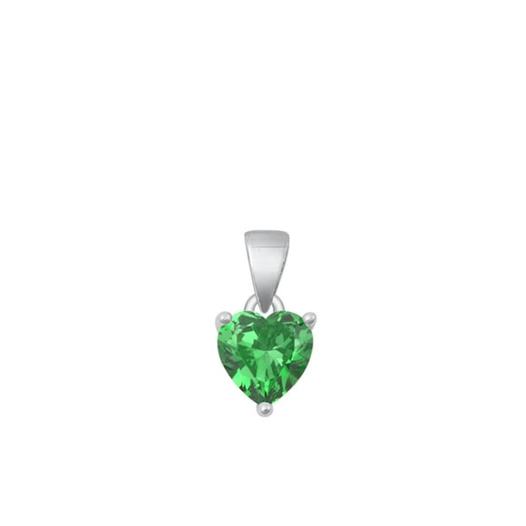 Sterling Silver Heart Emerald CZ Pendant .925 New Solitarie Green Love Charm