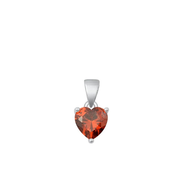 Sterling Silver Solitaire Heart Garnet CZ Pendant .925 New Red Love Charm