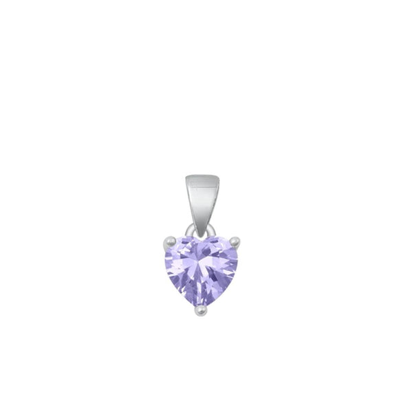 Sterling Silver Lavender CZ Solitaire Heart Pendant .925 New Love Charm