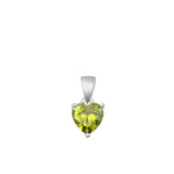 Sterling Silver Heart Peridot CZ Pendant .925 New Solitarie Love Charm