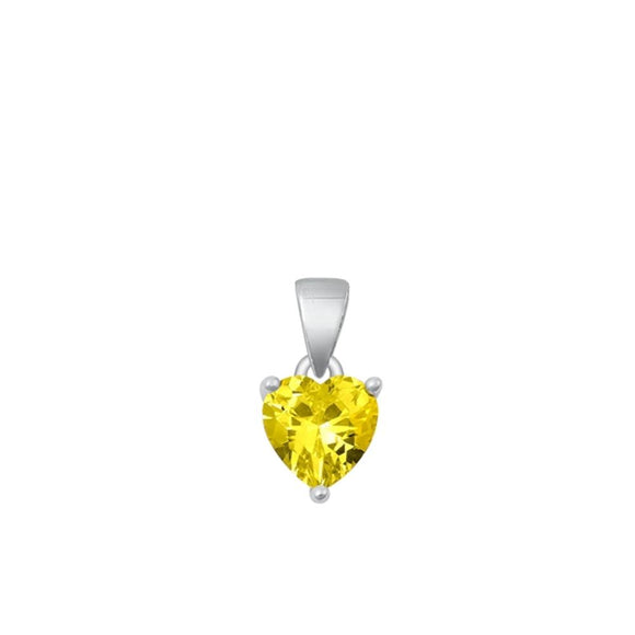 Sterling Silver Solitaire Heart Yellow CZ Pendant .925 New Love Fashion Charm