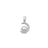 Sterling Silver Beautiful Moon & Sun Clear CZ Freshwater Pearl Pendant Charm