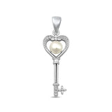 Sterling Silver Fashion Clear CZ Mother of Pearl Key Pendant Charm .925 New