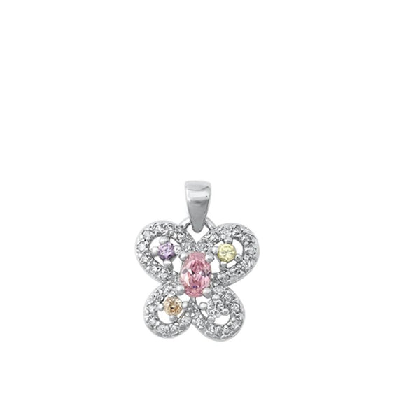 Sterling Silver Fashion Multicolor CZ Pendant Unique Fashion Butterfly Charm