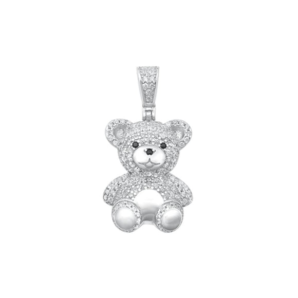 Sterling Silver Micro Pave CZ Teddy Bear Cute Fashion Love Pendant .925 New