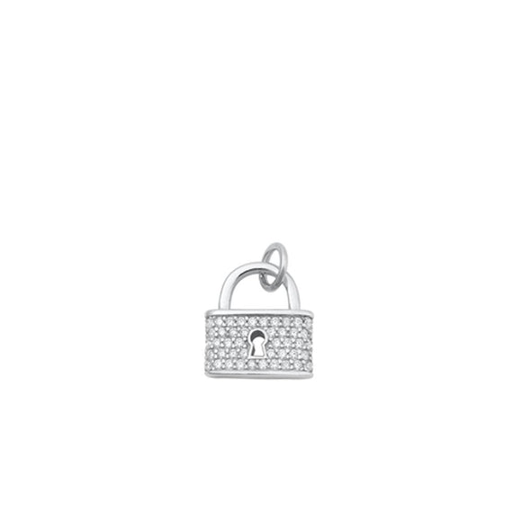 Sterling Silver Fashion CZ Lock Pendant Forever Love Charm .925 New