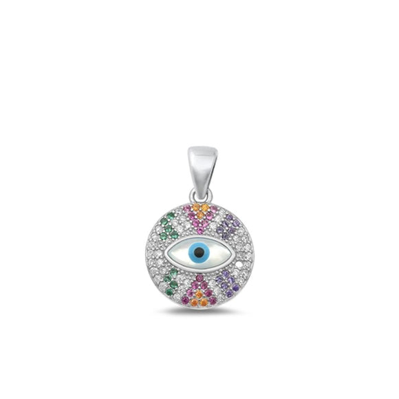 Sterling Silver Fashion Multicolor CZ Evil Eye Pendant Colorful Protection Charm