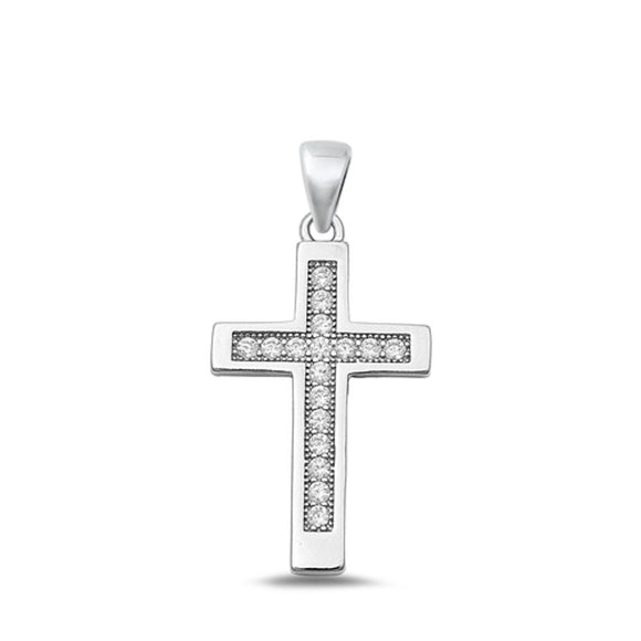 Sterling Silver Polished Clear CZ Cross Pendant Christian Faith Polished Charm