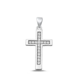 Sterling Silver Polished Clear CZ Cross Pendant Christian Faith Polished Charm