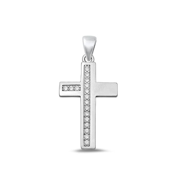 Sterling Silver Fashion Classy Clear CZ Cross Pendant .925 New Christian Charm