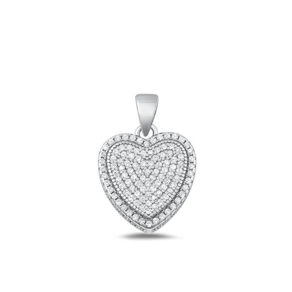 Sterling Silver Fashion Iced Out Cluster CZ Heart Pendant Love Charm .925 New