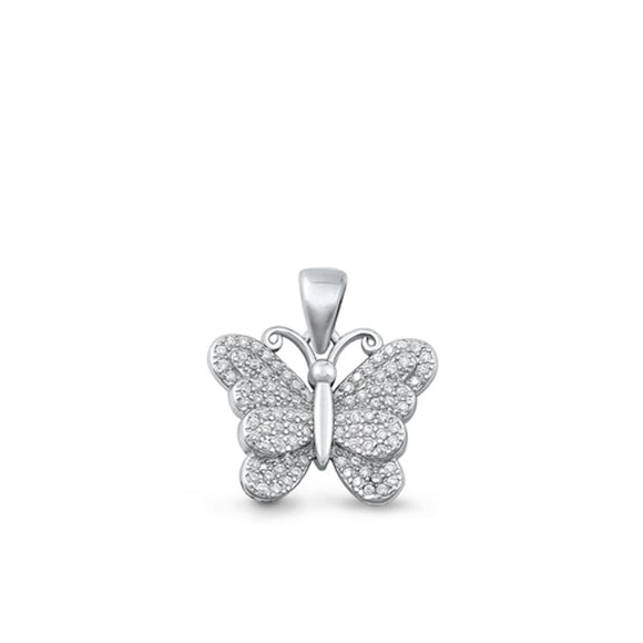 Sterling Silver Beautiful CZ Cluster Butterfly Pendant Love Charm .925 New