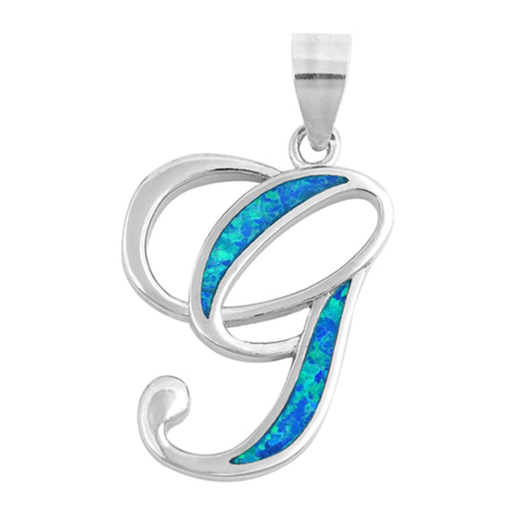 Sterling Silver Blue Synthetic Opal Letter G Pendant Initial Monogram Charm