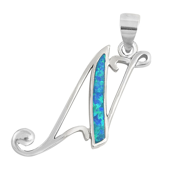 Sterling Silver Blue Synthetic Opal Letter N Pendant Initial Cursive Charm 925