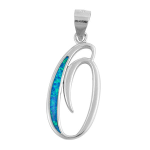 Sterling Silver Blue Synthetic Opal Initial Letter O Lab Opal Pendant Charm