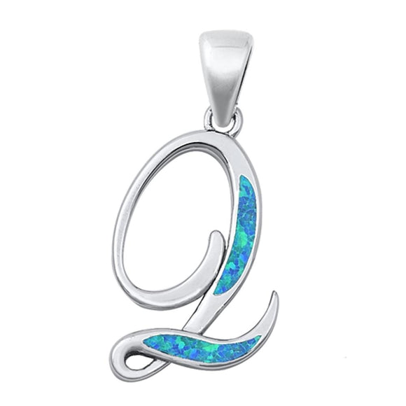 Sterling Silver Beautiful Blue Synthetic Opal Pendant Initial 