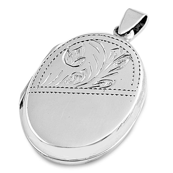 Engraved Filigree Swirl Locket Pendant .925 Sterling Silver Floral Leaf Charm