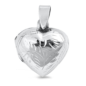 Sterling Silver Etched Heart Locket Pendant Promise Love Vintage Style Charm 925