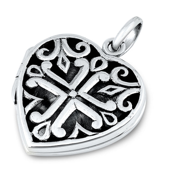 Sterling Silver Christian Cross Locket Pendant Heart Love Oxidized Charm 925 New