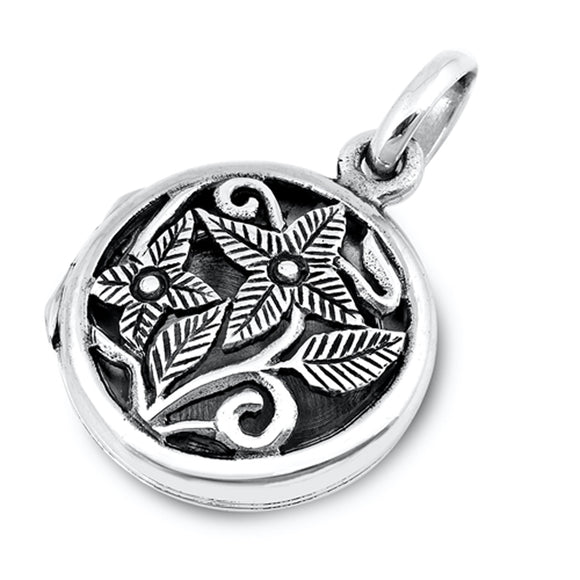 Sterling Silver Woodland Flower Locket Pendant Oxidized Leaf Vine Charm 925 New