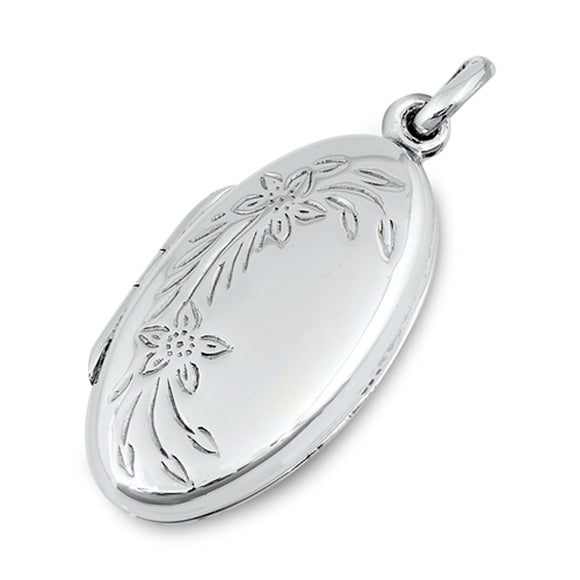 Sterling Silver Vintage Style Locket Pendant Elongated Oval Flower Charm 925 New