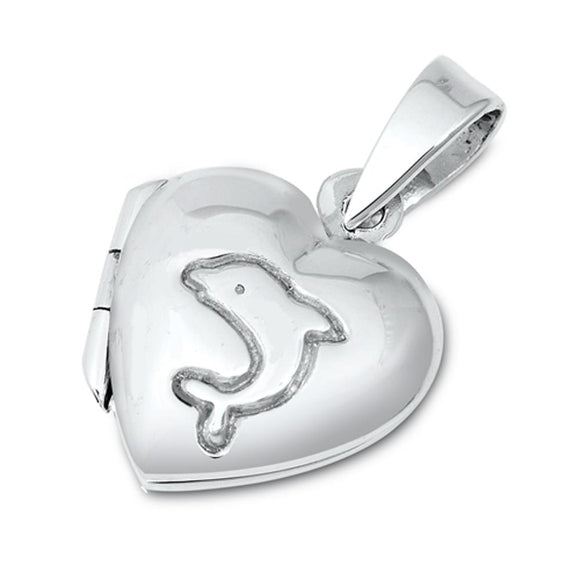 Sterling Silver Cute Dolphin Locket Pendant Promise Heart Animal Love Charm 925