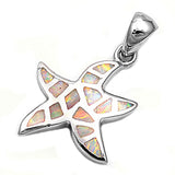 Sterling Silver White Synthetic Opal Starfish Pendant Mosaic Star Shell Charm