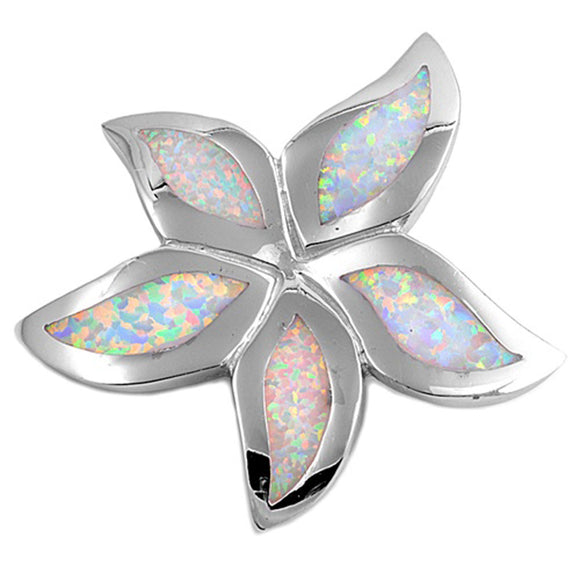 Sterling Silver Plumeria Wispy Ocean Starfish Pendant White Simulated Opal Charm