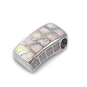 Geometric Box Slider Pendant White Simulated Opal .925 Sterling Silver Charm