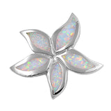 Sterling Silver Hawaiian Tropical Wavy Plumeria Pendant White Simulated Opal