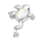 Climbing Tree Frog Pendant White Simulated Opal .925 Sterling Silver Charm