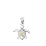 Sterling Silver Cute Mosaic Turtle Pendant Baby Plumeria Flower Animal Charm 925