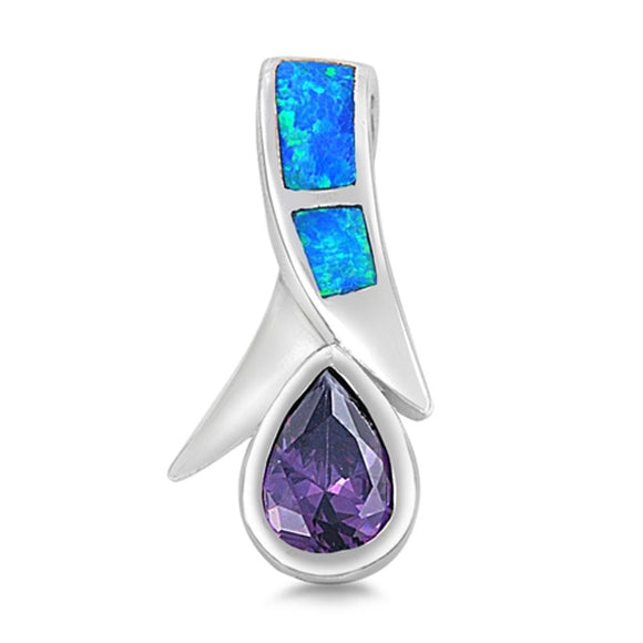 Sterling Silver Mermaid Abstract Teardrop Tail Pendant Blue Simulated Opal Charm