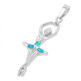 Dancing Ballerina Pendant Blue Simulated Opal .925 Sterling Silver Dancer Charm